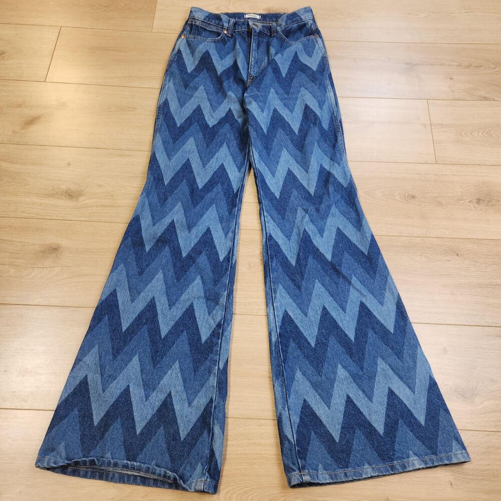 Wrangler 622 Wanderer High Rise Flare Jeans Womens 28x34 Blue Zigzag